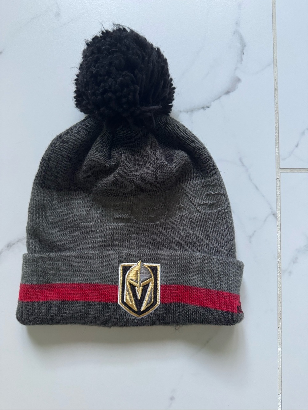 Vegas Golden Knights Gray Pom Beanie with Red Stripe